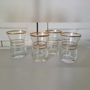 Vintage Turkish Persian Tea Cups / Gold Edged Glasses  set of 4